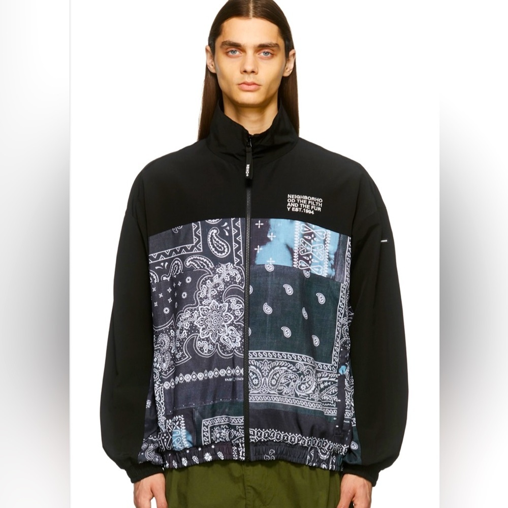 Neighborhood Jacket Bandana Oversized Japan Designer Chopped Track Black Mens - Picture 2 of 15